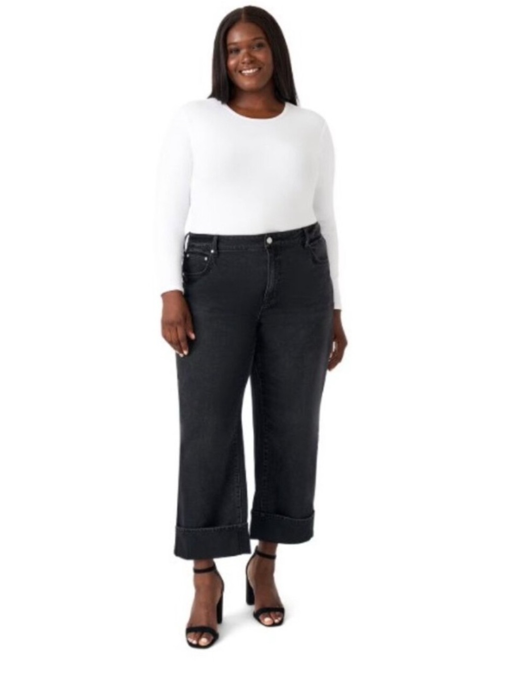 Edited by Hunter McGrady Women's Cuffed Wide Leg High Rise Jean (Black, 22W)